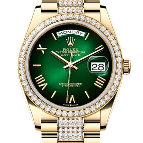 ロレックス デイデイト 128348RBR グリーンオンブレ 36mm イエローゴールド