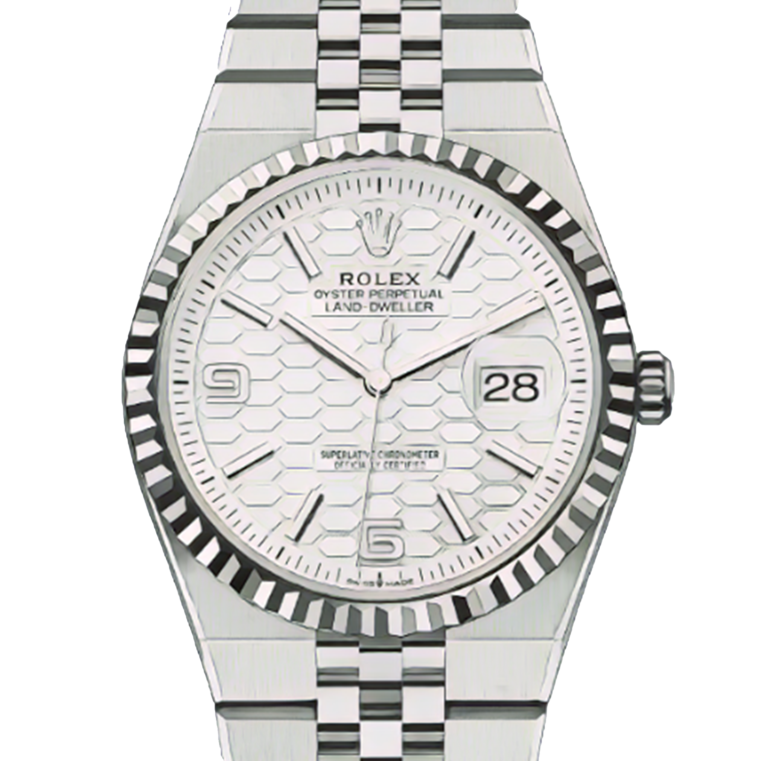 ロレックス ランドドゥエラー 127234 インテンスホワイト ハニカムモチーフ 36mm ステンレススチール+ホワイトゴールド