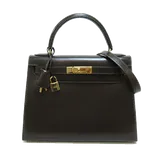 エルメス ケリー  ブラック ボックスカーフ W28