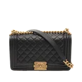 シャネル ボーイシャネル  ブラック キャビアスキン H15×W25×D9