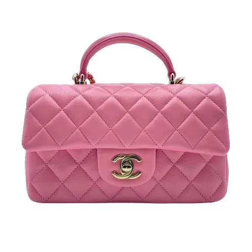【使いやすい☆】CHANEL トップハンドル トップハンドル フラップ バッグ、グレインド カーフスキン