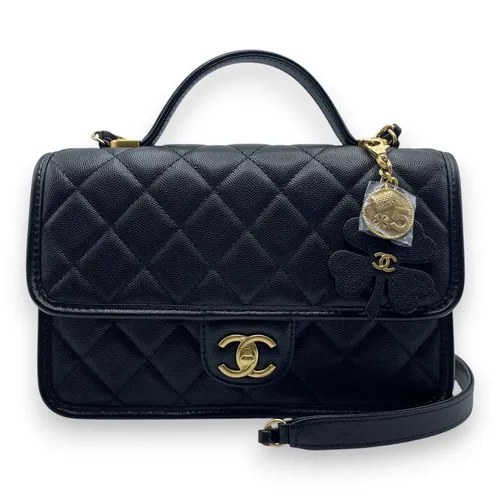 フラップバッグ クローバーチャーム 25 キャビアスキン ブラック