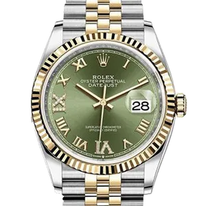 【2025年09月】ロレックス デイトジャストダイヤ入り 126233 ステンレススチール+イエローゴールド 36mm オリーブグリーン 新品