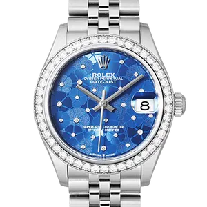【2023年11月】ロレックス デイトジャスト 278384RBR ステンレススチール+ホワイトゴールド 31mm アズーロブルーフローラルモチーフ 未使用品
