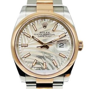 【2025年10月】ロレックス デイトジャスト 126201 ステンレススチール+エバーローズゴールド 36mm シルバーパームモチーフ 中古品