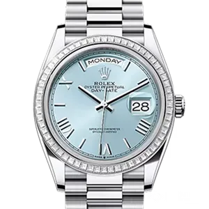 【2025年04月】ロレックス デイデイト 128396TBR プラチナ 36mm アイスブルー 中古品