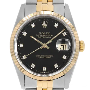 【2022年04月】ロレックス デイトジャスト 16233G ステンレススチール+イエローゴールド 36mm ブラック 中古品