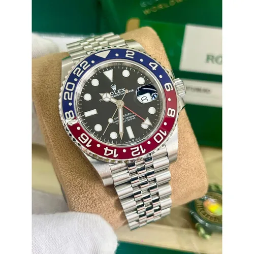 126710BLRO ブラック ステンレススチール ジュビリーブレス 赤青ベゼル