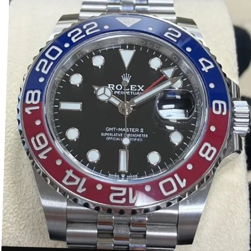 126710BLRO ブラック ステンレススチール ジュビリーブレス 赤青ベゼル