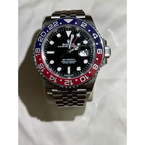 126710BLRO ブラック ステンレススチール ジュビリーブレス 赤青ベゼル