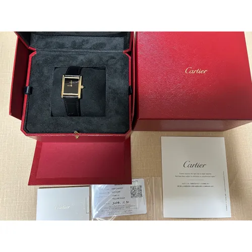 ルイLM WGTA0091 YG×革 手巻き 黒文字盤