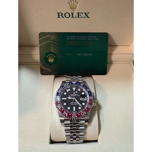 126710BLRO ブラック ステンレススチール ジュビリーブレス 赤青ベゼル