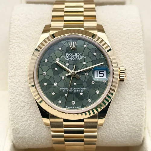 278278 オリーブグリーンフローラルモチーフ ダイヤモンド入り プレジデントブレスレット 