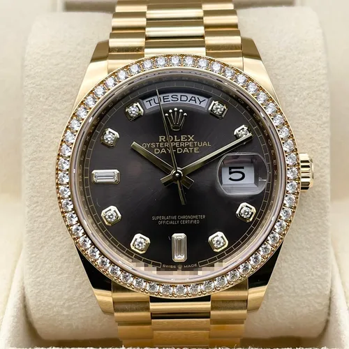 128348RBR ダークグレー ダイヤベゼル 10Pダイヤ プレジデントブレスレット 