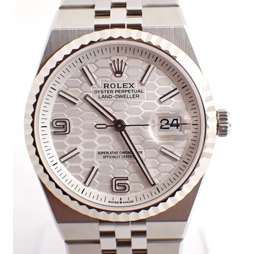 127234 インテンスホワイト ハニカムモチーフ ステンレススチール+ホワイトゴールド フラットジュビリーブレス