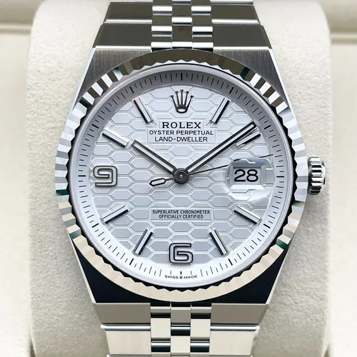 127334 インテンスホワイト ハニカムモチーフ ステンレススチール+ホワイトゴールド フラットジュビリーブレス