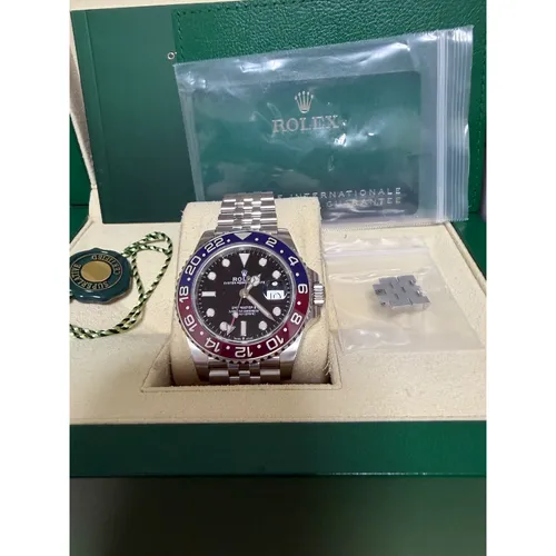 126710BLRO ブラック ステンレススチール ジュビリーブレス 赤青ベゼル