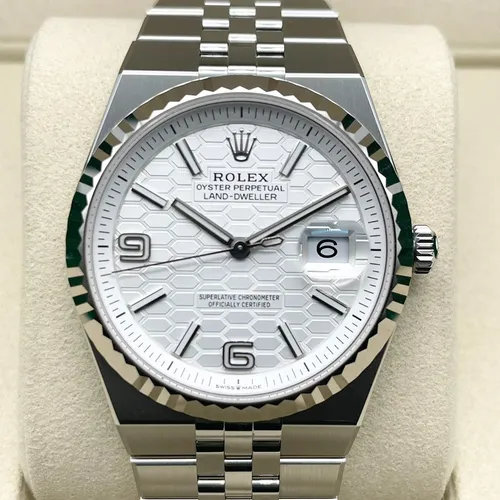 127234 インテンスホワイト ハニカムモチーフ ステンレススチール+ホワイトゴールド フラットジュビリーブレス