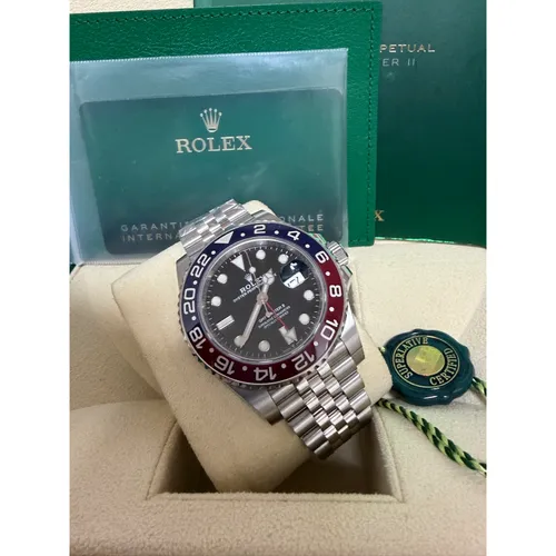 126710BLRO ブラック ステンレススチール ジュビリーブレス 赤青ベゼル