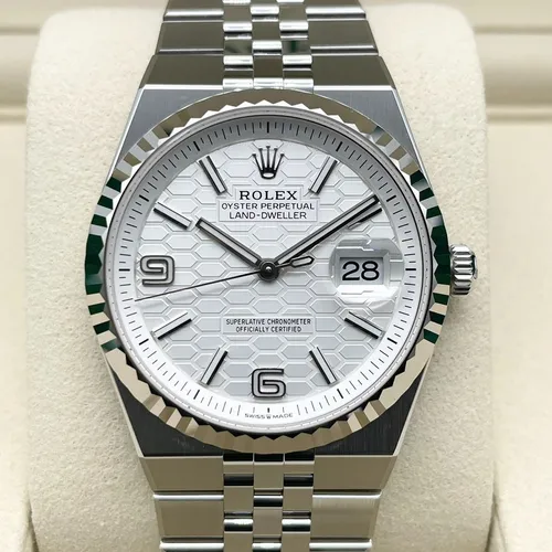 127234 インテンスホワイト ハニカムモチーフ ステンレススチール+ホワイトゴールド フラットジュビリーブレス