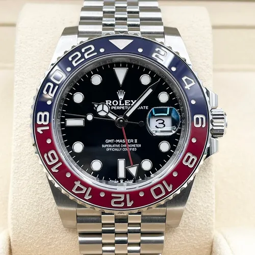 126710BLRO ブラック ステンレススチール ジュビリーブレス 赤青ベゼル